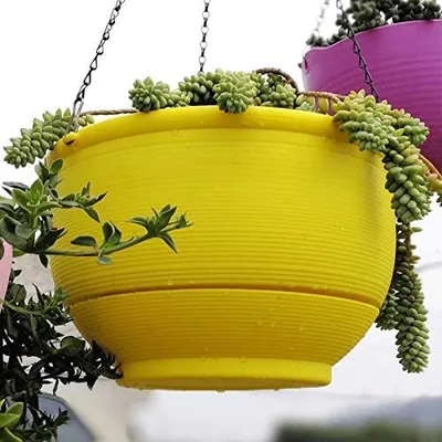 Produktbild von Hängender Blumentopf aus Kunststoff, selbstbewässernder Korb, Blumentopf, gelb