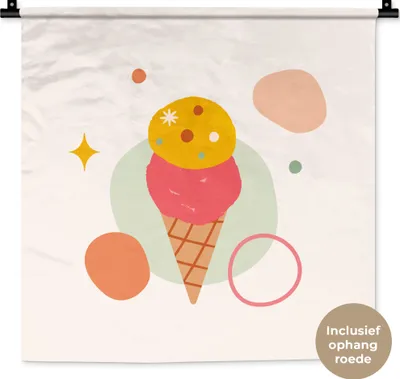 Produktbild von MuchoWow® Wandteppich Wandbehang Eiscreme - Pastell - Sommer 60x60 cm Tapisserie Dekoration Wandtuch - Dekorationen - Wand Decke