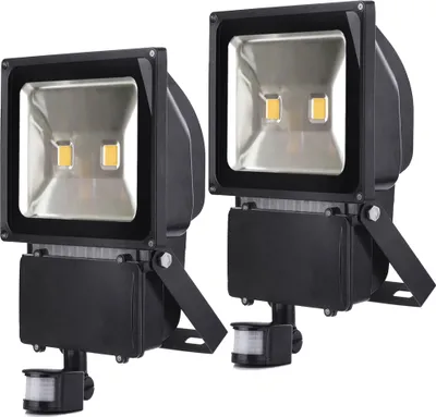 Produktbild von 2pcs 100W LED Fluter Strahler mit PIR Bewegungsmelder,Greenmigo Warmweiß Wasserdicht IP65 Super Helles Sicherheitsbeleuchtung für Garten,Hof,Lager,Platz,Plakatwand