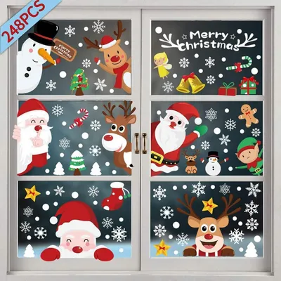 Immagine prodotto di Adesivi per finestre a tema natalizio, 248 pezzi, decorazioni a forma di fiocchi di neve, autoadesivi, in PVC, per l'inverno