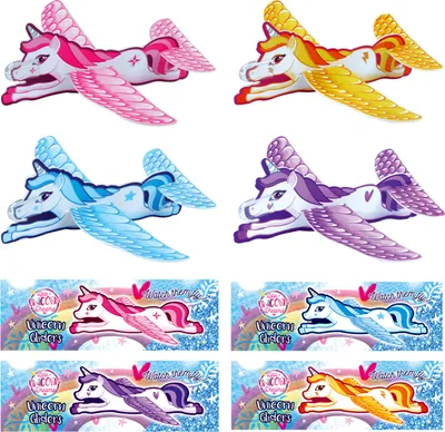 Produktbild von 6x Styroporflieger Einhorn Flugzeuge Gleiter Mädchen ca.18,5 cm Mitgebsel