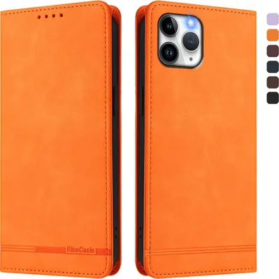 Produktbild von Hülle für iPhone 11 Pro, Retro Kunstleder Ständer Klapphülle mit Kartenfächer und Magnetische Orange