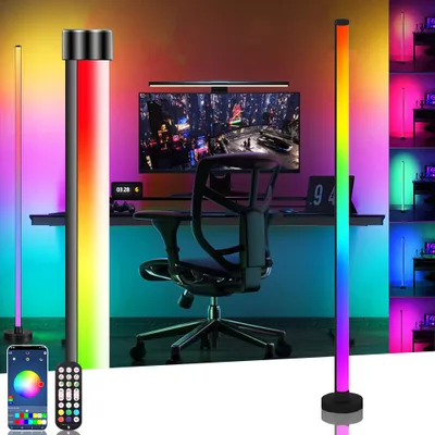 Obrázek produktu pro Inteligentní LED stojací lampa černá, 1,2m RGB stojící lampa rohová lampa Alexa Stojací lampa obývací pokoj stmívatelná pro herny ložnice party herní dekorace