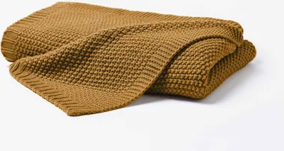 Produktbild von Hahn Wohndecke Strickdecke Perlmuster Kuscheldecke Sofadecke waschbar pflegeleicht hochwertig strapazierfähig hautfreundlich 130x170 cm Gold