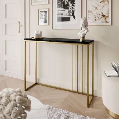 Produktbild von PRIME Konsole 100 cm Hochglanz Gold matt / Schwarz hochglanz