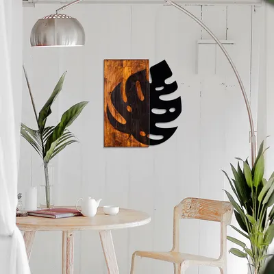 Produktbild von Wallity, Leaf- SKL1238, Nussbaumfarbe,Schwarz, Sonstige Wohndekorationen, 52 x 58 cm, 50% Holz (Dicke: 3 cm) / 50% Metall