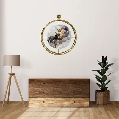 Obrázok produktu pre Opviq, Mclock-00123, Dekoratívne kovové nástenné hodiny, zlaté, 100 % KOV, 58 x 7 x 65 cm