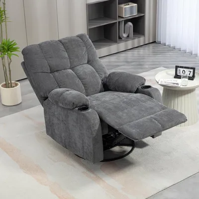 Produktbild von Relaxsessel mit Schaukelfunktion, Liegesessel 360° drehbar, Fernsehsessel Polyester, Dunkelgrau | 135° neigbar | 88x96x108 cm | bis 150 kg