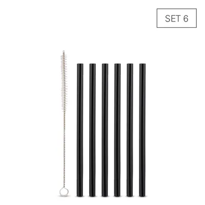 Zdjęcie produktu dla Karl Weis – słomki do napojów, szkło, czarne, 15 cm, 6 sztuk + szczoteczka