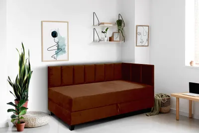 Produktbild von Jugendbett Einzelbett Eryk Boxspringbett mit Matratze Kinderbett Bettkasten 90 x 200 cm Rechts Paris 141 – braun