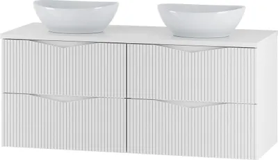 Produktbild von Badezimmer Doppelwaschtisch mit 120 cm Breite in weiß mit gerillter Front, 4 Schubladen - CALURI-140