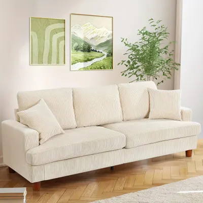 Image de Canapé 3 places - Canapé - Divan - Canapé 2 places - Tissu en velours côtelé - Dimensions généreuses : 221 cm