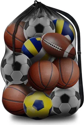Productafbeelding van Extra groot balnet, grote, 75 x 100 cm, baltas, net, baltas, mesh, voor 10-15 ballen, multifunctionele sportnettas met trekkoord en schouderriem, balnet