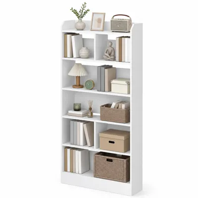 Produktbild von Bücherregal mit 6 Fächern, 24 x 80 x 170 cm, Weiß | Bücherschrank, Standregal, Aufbewahrungsregal, für Wohnzimmer Büro Schlafzimmer