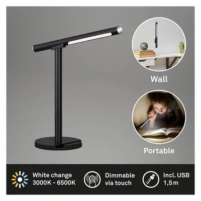 Produktbild von Briloner USB LED Akku Tischlampe Wandlampe Bürolampe schwarz Lampe Leuchte 7384-015