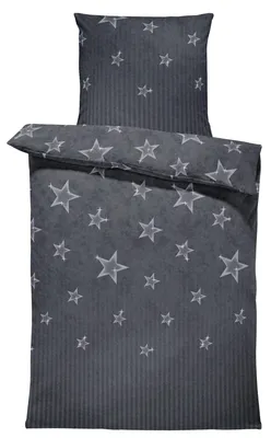 Produktbild von Winter Bettwäsche Thermo Fleece Flausch Kuschelig Warme Garnitur Bettbezüge Set, Größe:4 teilig  135x200 cm, Farbe:Sterne grau