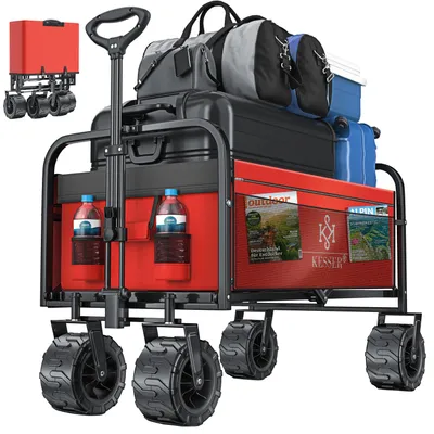 Image de Chariot pliable KESSER® avec pneus larges | 2 filets inclus | pliable | pneus en plastique | capacité de charge jusqu'à 150 kg | chariot de transport | remorque de jardin