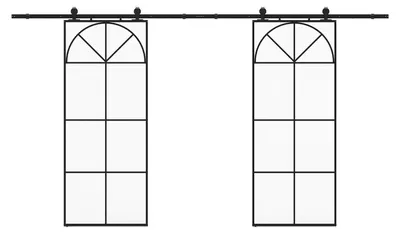 Produktbild von Doppelte Schiebetüren mit Wandmontage im Art-déco-Stil – Aluminium und gehärtetes Glas – 2 x H 204 x B 83 cm – Schwarz – VIGELO