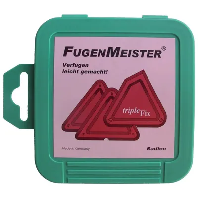 A green plastic case containing red triangular tools with numbers on them.
