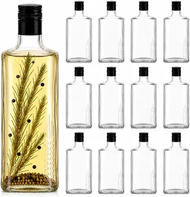 Produktbild von 12 x Glasflasche 500 ml mit Schraubverschluss, leere Likörflasche aus Glas mit Kornähren-Motiv, Flasche zum Befüllen für Schnaps, Likör, Saft, Sirup