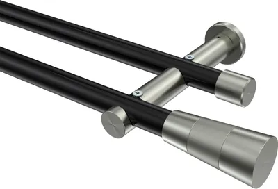 Produktbild von Interdeco Gardinenstange / Vorhangstange Schwarz / Edelstahl-Optik, Typ Platon Tanara (Konus Bicolor) ohne Ringe, 20 mm Ø 2-läufig, 480 cm
