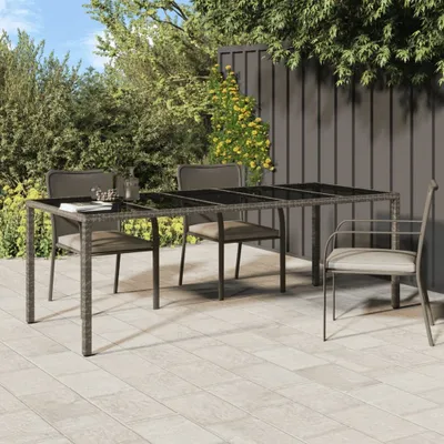Produktbild von "im Angebot" Gartentisch Wetterfest - Balkon Tisch/Esstisch - Grau 250x100x75 cm Hartglas und Poly Rattan - Gartentische CC7843
