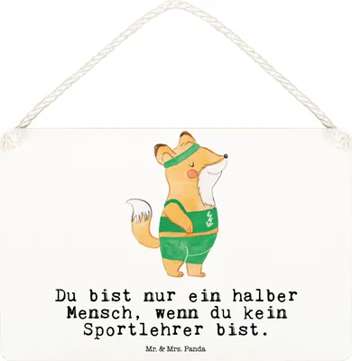 Produktbild von Mr. & Mrs. Panda Schild Sportlehrer Herz DIN A6 - Weiß - Geschenk, holzbild, Türschild, Holzschild, kleine aufmerksamkeit, Wandbild Holz
