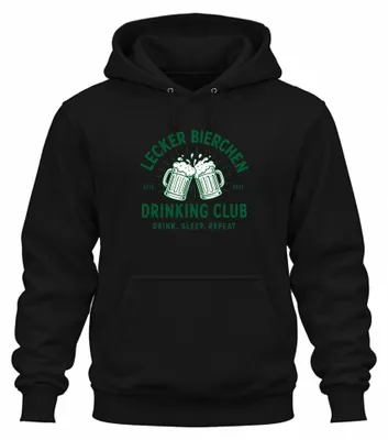 Imagen del producto de Club de amantes de la cerveza "Lecker Bierchen". Sudadera con capucha, color negro, talla XL. Ideal para beber cerveza y descansar