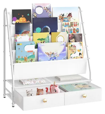 Immagine prodotto di Libreria Kinder, 4 ripiani, 28 x 70 x 76 cm, bianca, con 2 cassetti