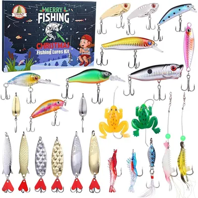 Image de Calendrier de l'Avent de pêche 2025 avec 24 leurres de pêche pour hommes et garçons