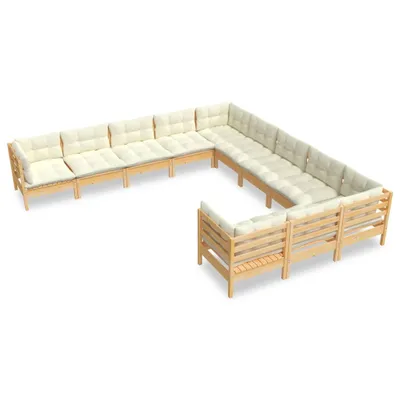 Produktbild von vidaXL 11-tlg. Garten-Lounge-Set mit Creme Kissen Kiefernholz