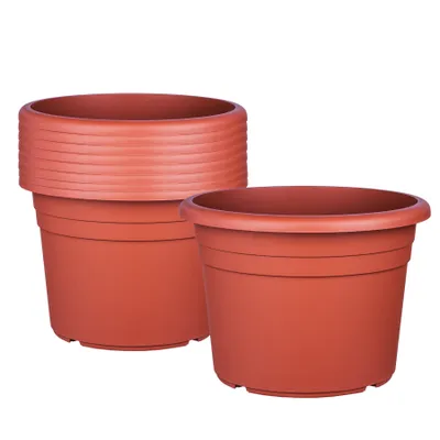 Produktbild von BigDean 9X Blumentopf Ø 25 cm Farbe Terrakotta Kunststoff Pflanztopf Containertopf Übertopf Pflanzkübel rund 25 x 18 cm