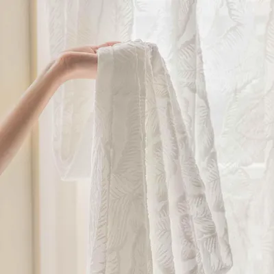 Produktbild von 2er-Pack Gardinen,Voile-Vorhänge,Jacquard mit 3D-Blättern,Halbtransparent Weiß,Multifunktionsband für Wohnzimmer, Schlafzimmer, Party, Hochzeit