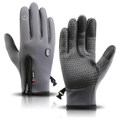 Produktbild von Winterhandschuhe Damen Herren Touchscreen Handschuh Winddicht Wasserabweisend Thermohandschuhe mit Reißverschluss für Outdoor, Grau, M
