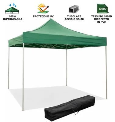 Produktbild von Faltpavillon 3x3 m für Garten und Außenbereich mit wasserdichter PVC-Plane Versa - Dunkel Grün