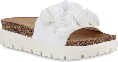 Produktbild von VAN HILL Damen Pantoletten Sandaletten Volant Profil-Sohle Schuhe 841092, Farbe: Weiß, Größe: 36