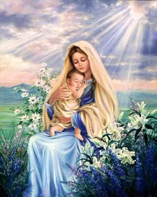 Produktbild von Diamant-Mosaik-Bild: Madonna mit Kind im Garten, 30x40 cm, kreatives Design