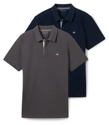 Produktbild von Tom Tailor Herren Doppelpack Poloshirt Basic mit Logo Print,10899 - Tarmac Grey,