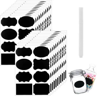 Obrázek produktu pro Štítky do kuchyně, 184 kusů, voděodolné, recyklovatelné, samolepicí, PVC, včetně bílé fixy, sada štítků