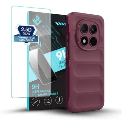 Produktbild von Handy Hülle für Xiaomi Redmi Note 15 Pro+ 5G mit 9H Displayglas Displayschutz Plus Grip Case Cover Schutzhülle Softgrip Farbe: Burgunder Rot