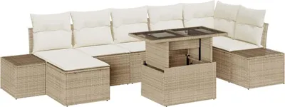 Produktbild von vidaXL Garten-Sofa-Set mit Speicher 8 pcs Beige Poly Rattan