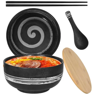 Productafbeelding van Keramische Ramen Kom Set met Lepel en Chopsticks