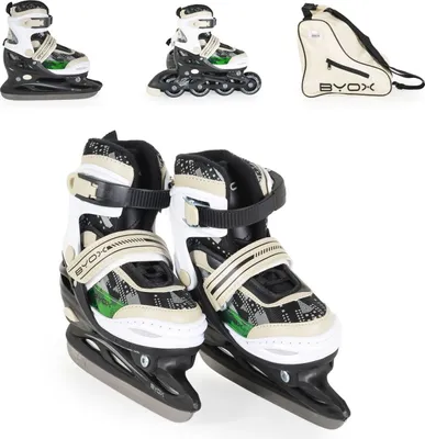 Produktbild von Byox Kinder Inliner, Schlittschuhe 2 in 1 Iceberg PolyurethanRäder Schnürrsenkel Tasche Größe S (30-33)