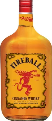 A bottle of Fireball Cinnamon Whisky.