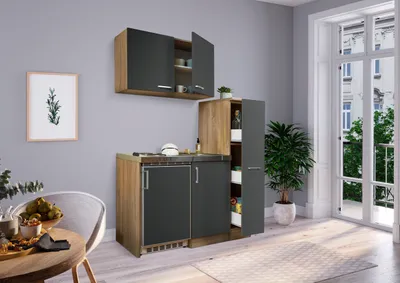Produktbild von Küche Miniküche Singleküche Küchenzeile Pantry Eiche Grau Levin 130 cm Respekta