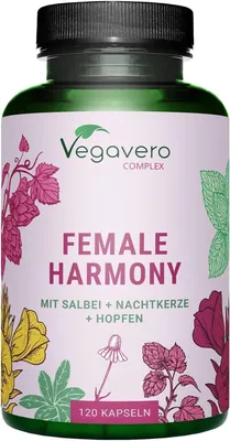 Produktbild von Vegavero Female Harmony Complex | 120 Kapseln | mit Salbei + Nachtkerze + Hopfen | vegan