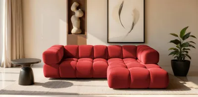 Produktbild von Ecksofa Designersofa BLANCHE in Stoff Bluvel Bordeauxrot Ottomane Rechts