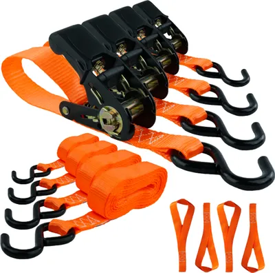 Produktbild von Spanngurte mit Ratsche und Haken 4er Set | 25mm breit | 4,5m lang | bis 800kg | Zurrgurte für Ladungssicherung | Spanngurte Haken | Gurtband | Spanngurte 4,5m