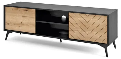 Produktbild von Selsey Boulia - TV-Lowboard 2-türig mit Fischgrätmuster, Schwarz, 154 cm