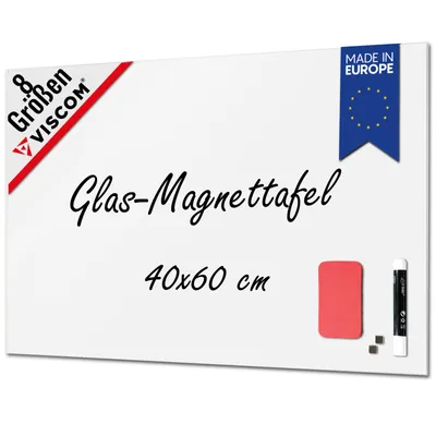 Produktbild von Design Glastafel MIO - Memoboard magnetisch - Glas-Magnettafel in reinem Weiß 40x60 cm - rahmenlos inkl. Zubehör